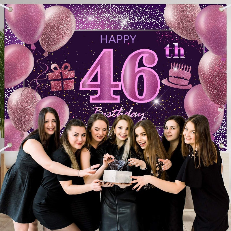 IMISI 46th Birthday Decorations for Girls IMISI Happy Birthday Banner Pink Decorations for A Party Birthday Backdrop for Women - Image 2