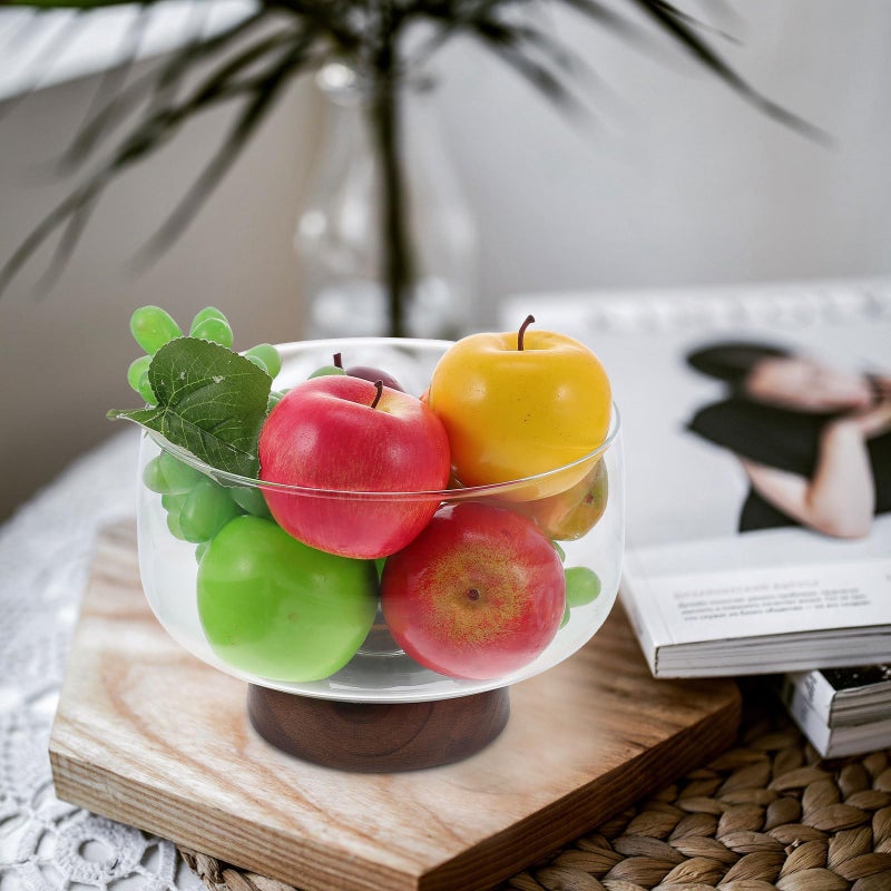 Modern Wooden Base Glass Fruit Bowl 3500ml Multi Function Snack Container - Image 5