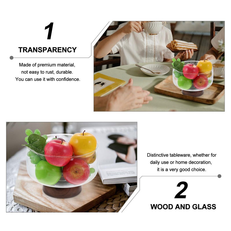 Modern Wooden Base Glass Fruit Bowl 3500ml Multi Function Snack Container - Image 4
