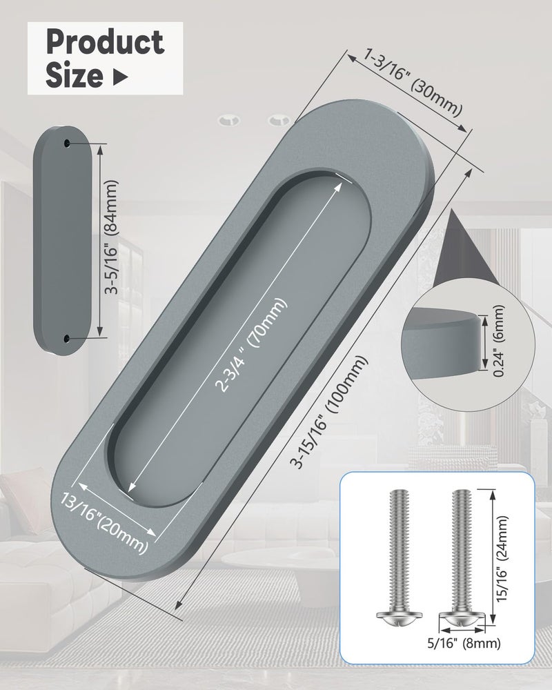 Mebantoo 8 Pack Self-Stick Door Handles, 4 Inch Aluminum Alloy Self Adhesive Flat Finger Pulls, No Drill Cabinet Knobs For Drawer, Sliding Glass/Barn/Closet/Balcony Doors (8, Grey) - Image 5