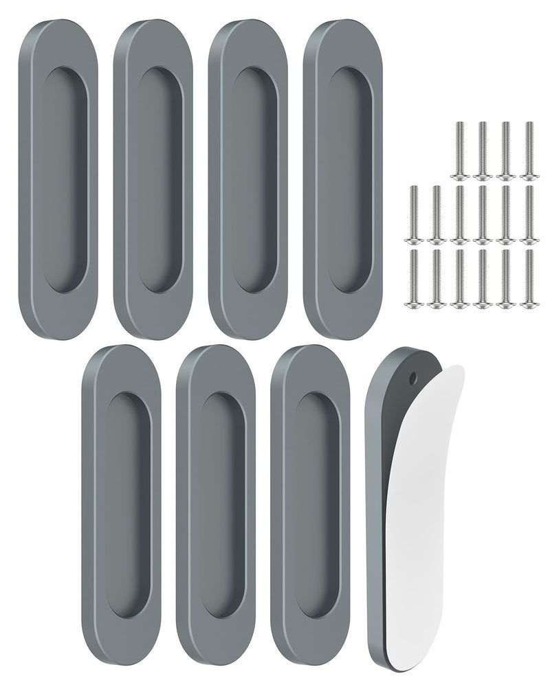 Mebantoo 8 Pack Self-Stick Door Handles, 4 Inch Aluminum Alloy Self Adhesive Flat Finger Pulls, No Drill Cabinet Knobs For Drawer, Sliding Glass/Barn/Closet/Balcony Doors (8, Grey) - Image 1