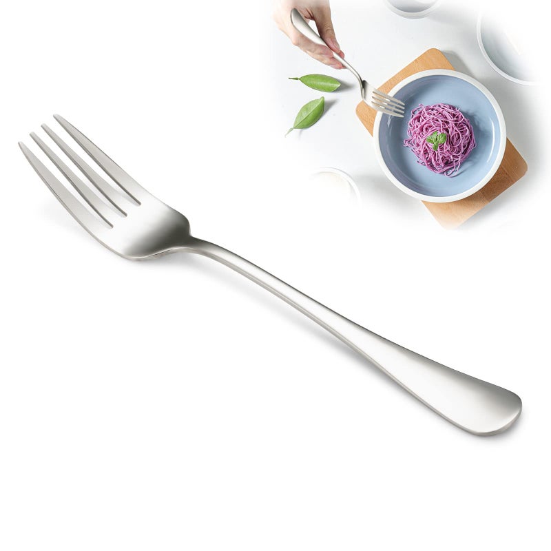 SANTUO مجموعة شوك العشاء من سانتيو من الفولاذ المقاوم للصدأ 12 قطعة شوك السلطة أدوات المائدة مع مقبض دائري تشطيب مرآة آمنة للغسل في غسالة الصحون للاستخدام في المنزل أو المطبخ أو المطعم فضي 8 بوصات