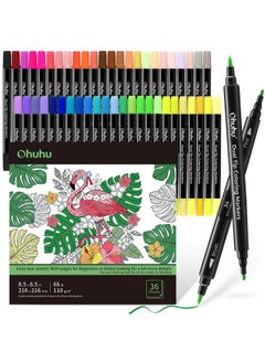 Ohuhu Ohuhu Brush Pen Set 48 Colours & Coloring Book Set Fine & Brush Dual Tip Brush Pens Water-Based Markers Water Colour Set For Adults Coloring Calligraphy Drawing Sketching Bullet Journal, Multicolour  - Image 1