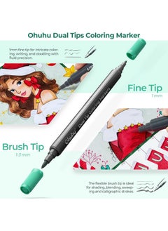 Ohuhu Ohuhu Brush Pen Set 48 Colours & Coloring Book Set Fine & Brush Dual Tip Brush Pens Water-Based Markers Water Colour Set For Adults Coloring Calligraphy Drawing Sketching Bullet Journal, Multicolour  - Image 2