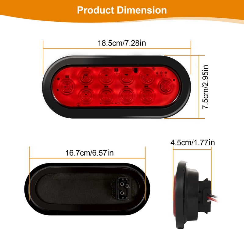 RUNHWEE 6" Oval LED Trailer Lights Kit, 2PCS Waterproof Stop/Turn/Brake Tail Lights with 10 LED Markers for Truck, RV, Boat, Trailer (Red) DOT Compliant - Image 4