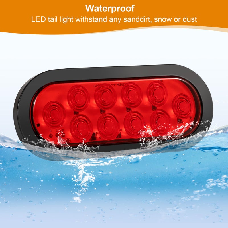 RUNHWEE 6" Oval LED Trailer Lights Kit, 2PCS Waterproof Stop/Turn/Brake Tail Lights with 10 LED Markers for Truck, RV, Boat, Trailer (Red) DOT Compliant - Image 3