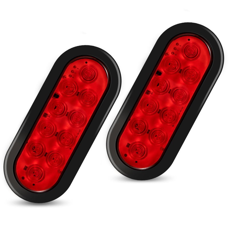 RUNHWEE 6" Oval LED Trailer Lights Kit, 2PCS Waterproof Stop/Turn/Brake Tail Lights with 10 LED Markers for Truck, RV, Boat, Trailer (Red) DOT Compliant - Image 1