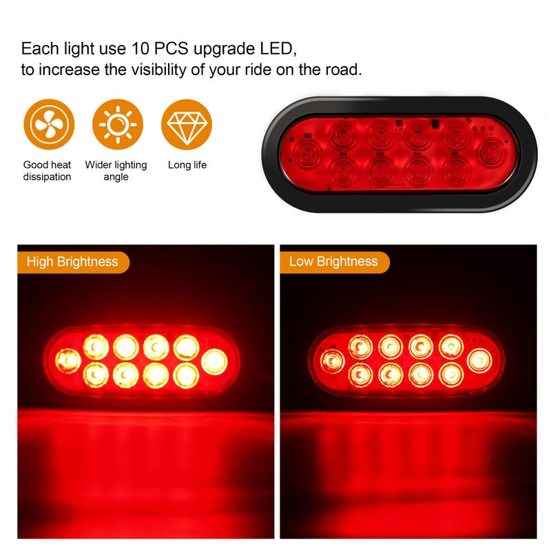 RUNHWEE 6" Oval LED Trailer Lights Kit, 2PCS Waterproof Stop/Turn/Brake Tail Lights with 10 LED Markers for Truck, RV, Boat, Trailer (Red) DOT Compliant - Image 2