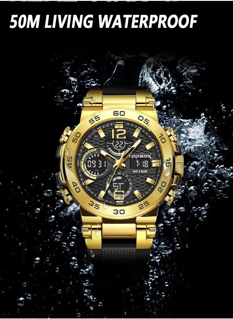 FOXBOX - Dual Display Electronic Watch, Fashionable And Cool Multifunctional Silicone Glow Men's Watch, Sport Leisure Waterproof Business Watch, Military Wrist Watch For Men, (Silver Black) - Image 1