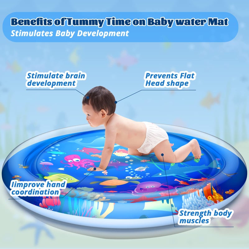 Faburo 40''X40'' Large Tummy Time Water Mat for Babies, XL Baby Water Play Mat, Infant Water Sensory Baby Tummy Time Play Mat for 3 6 9 12 Months Toddlers - Image 3
