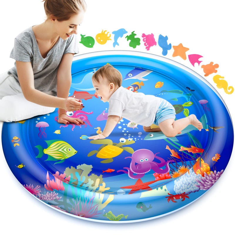 Faburo 40''X40'' Large Tummy Time Water Mat for Babies, XL Baby Water Play Mat, Infant Water Sensory Baby Tummy Time Play Mat for 3 6 9 12 Months Toddlers - Image 1
