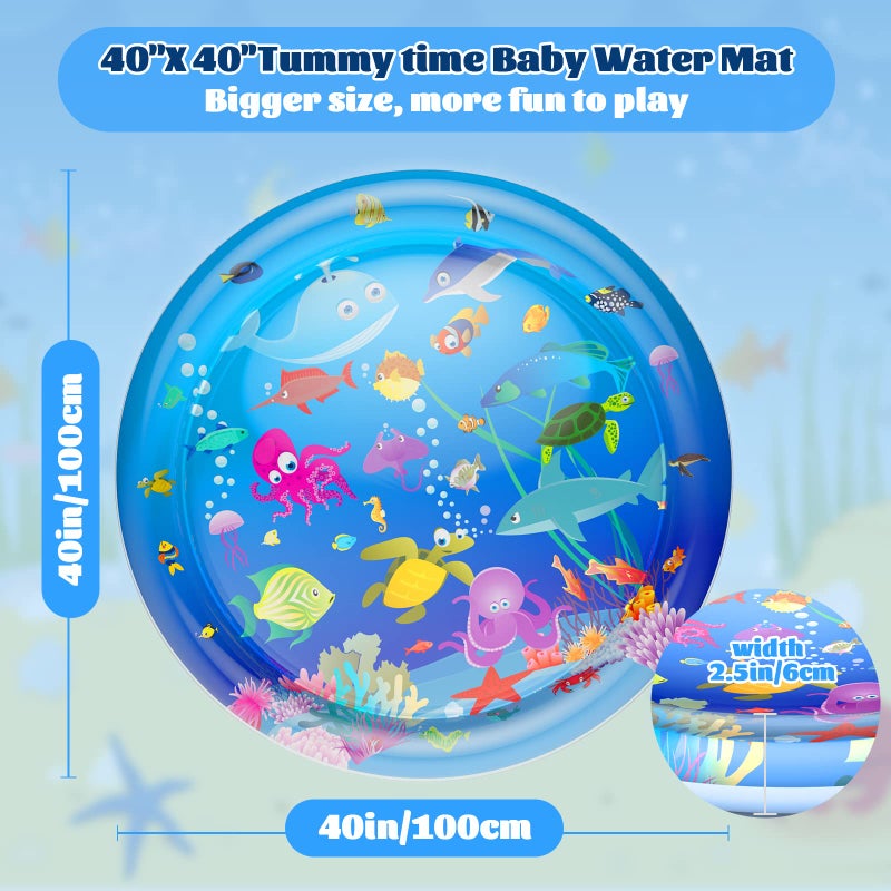Faburo 40''X40'' Large Tummy Time Water Mat for Babies, XL Baby Water Play Mat, Infant Water Sensory Baby Tummy Time Play Mat for 3 6 9 12 Months Toddlers - Image 2