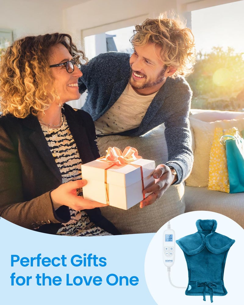 RENPHO Valentines Day Gifts for Her Him, Heating Pad for Neck and Shoulders and Back, Birthday Gifts for Women Men, FSA Eligible HSA Store, 24"x33" Weighted Electric Heat Pad, ETL Certified, Blue - Image 2