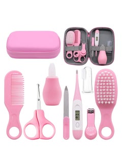 iMissiu Baby Grooming Healthcare Kit, 8 Piece Baby Safety Care Set, Baby Toiletry Bag, Baby Essentials Nursery Kit for Newborn Girl Boys (Pink)  - Image 1