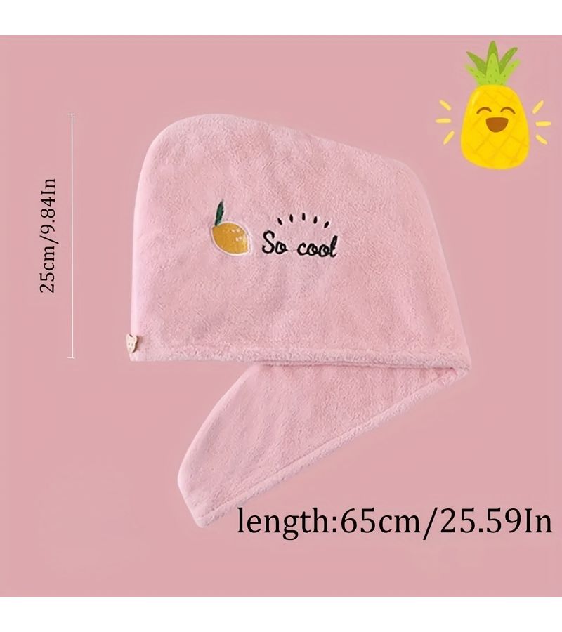 Yellow Coral Fleece Embroidered Hair Drying Cap Absorbent Towel Triangle Hat For Women Long Hair Head Wrap Turban Bath Cap - Image 3