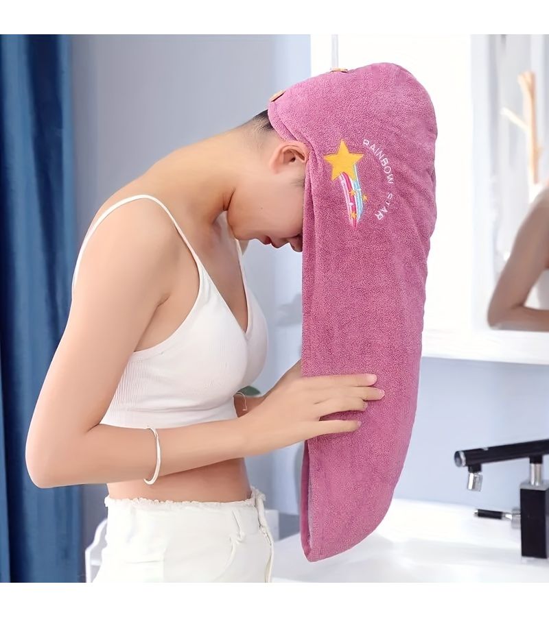 Yellow Coral Fleece Embroidered Hair Drying Cap Absorbent Towel Triangle Hat For Women Long Hair Head Wrap Turban Bath Cap - Image 5