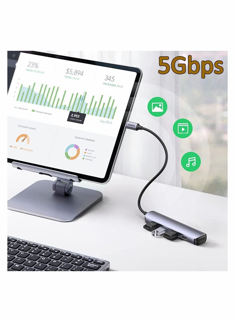Y&D 5 in 1 USB C Hub Multiports Type Dock to HDMI Adapter USB-C Docking Station with 4K HDMI, 4 3.0 Ports Compatible for MacBook Pro, Air 2019/2018/2017, 12'' MacBook, iPad XPS 13  - Image 4