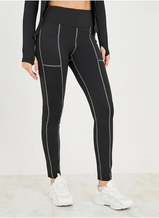 Styli Colorblock Contrast Stitch Detail Zip Up Jacket & Leggings Set