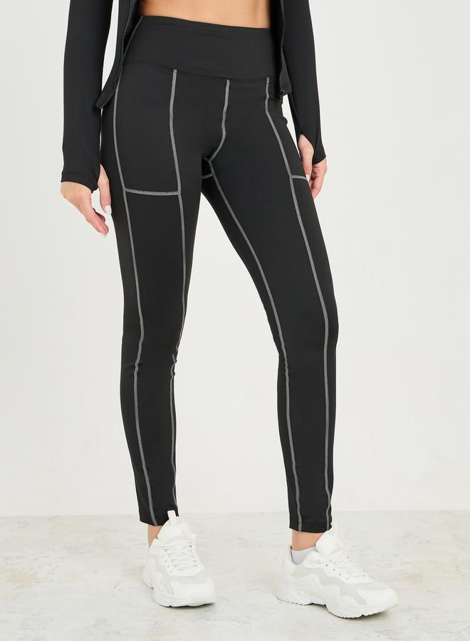 ستايلي اكتيف طقم جاكيت بسحاب بتفاصيل خياطة متباينة وألوان متضاربة مع بنطلون ليجنز - Image 4