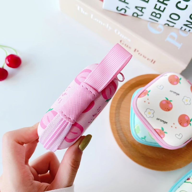 Peach EVA Hard Shell Handbag Pouch for Headphone Data Cable Organizer Cartoon Mini Coin Purse Portable Mesh Bag Charm - Image 4