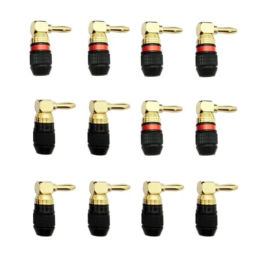 KCT 24K Real Gold Plated Right-Angle Speaker Banana Plugs Fast Lock 6 Pairs(6 red +6 Black) Quick Connect 90 Degree - Image 5