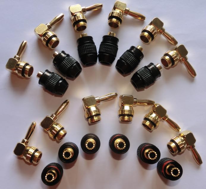 KCT 24K Real Gold Plated Right-Angle Speaker Banana Plugs Fast Lock 6 Pairs(6 red +6 Black) Quick Connect 90 Degree - Image 3