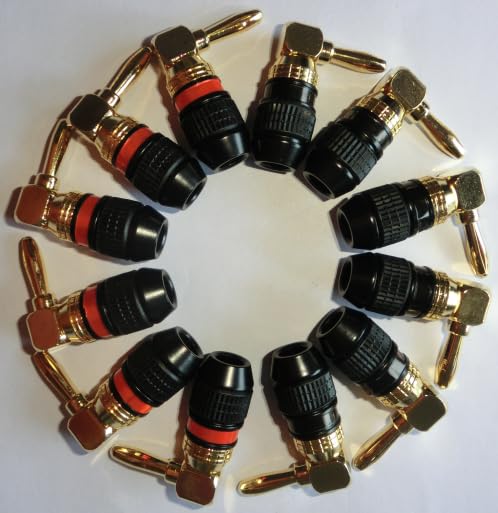 KCT 24K Real Gold Plated Right-Angle Speaker Banana Plugs Fast Lock 6 Pairs(6 red +6 Black) Quick Connect 90 Degree - Image 4