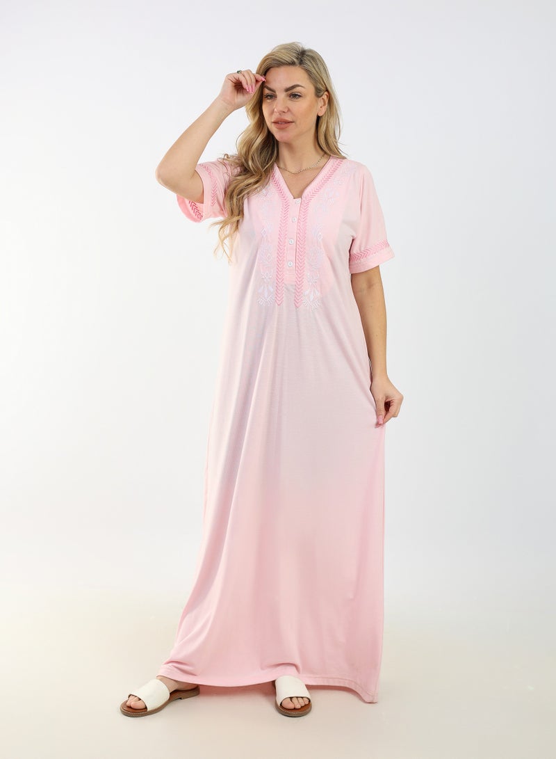 zecotex  Summer Maxi Abaya | Pink Embroidered Long Dress | Elegant Long Sleeves | Viscose Maxi Dress | Lightweight Fabric for Maximum Comfort | Women's Loungewear  - Image 1