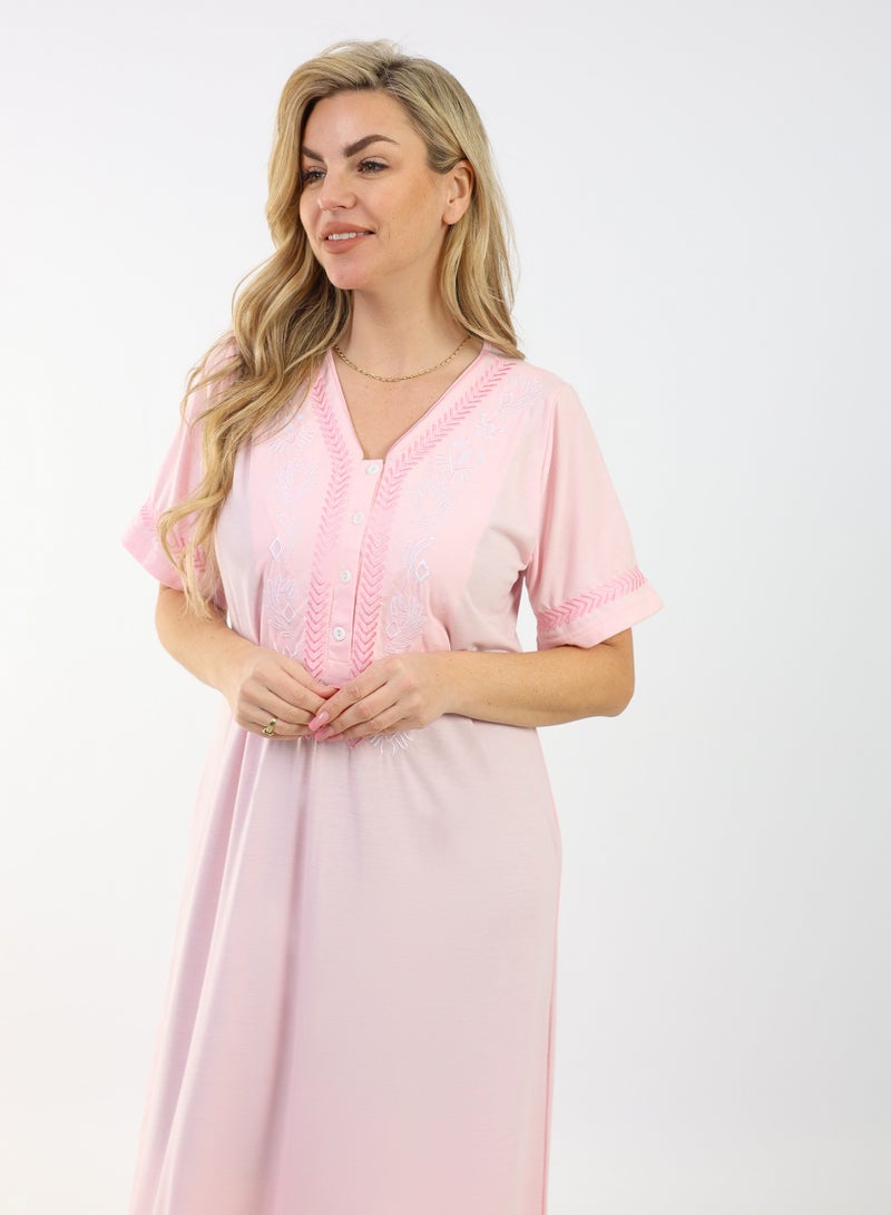 zecotex  Summer Maxi Abaya | Pink Embroidered Long Dress | Elegant Long Sleeves | Viscose Maxi Dress | Lightweight Fabric for Maximum Comfort | Women's Loungewear  - Image 3
