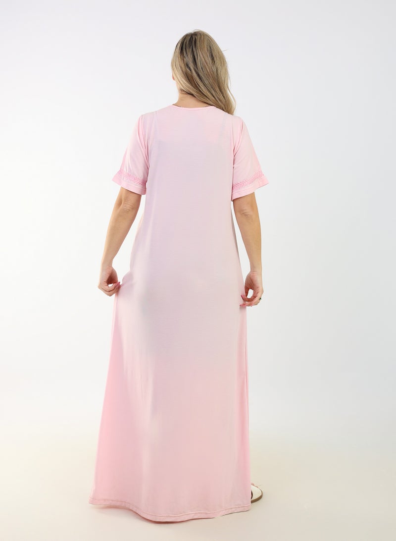 zecotex  Summer Maxi Abaya | Pink Embroidered Long Dress | Elegant Long Sleeves | Viscose Maxi Dress | Lightweight Fabric for Maximum Comfort | Women's Loungewear  - Image 4