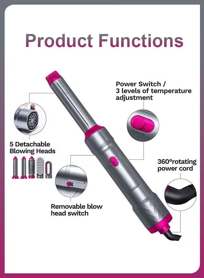 IAF 5 in 1 Electric Professional Hair Dryer Negative Ions Automatic Blower 3 Temperature Levels Detachable Rotating Hot Air Brush Styler with Straightener Volumizer and Curler Combing - Image 2