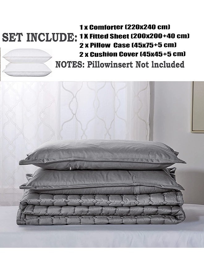6-Piece Set - 100% Microfiber Quilted Comforter Sets - Compressed Bedding 220*240 CM, Suitable For All Seasons, Grey, Luxurious king size, Embellish Your Room