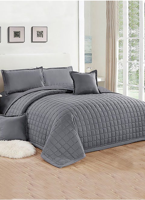 6-Piece Set - 100% Microfiber Quilted Comforter Sets - Compressed Bedding 220*240 CM, Suitable For All Seasons, Grey, Luxurious king size, Embellish Your Room
