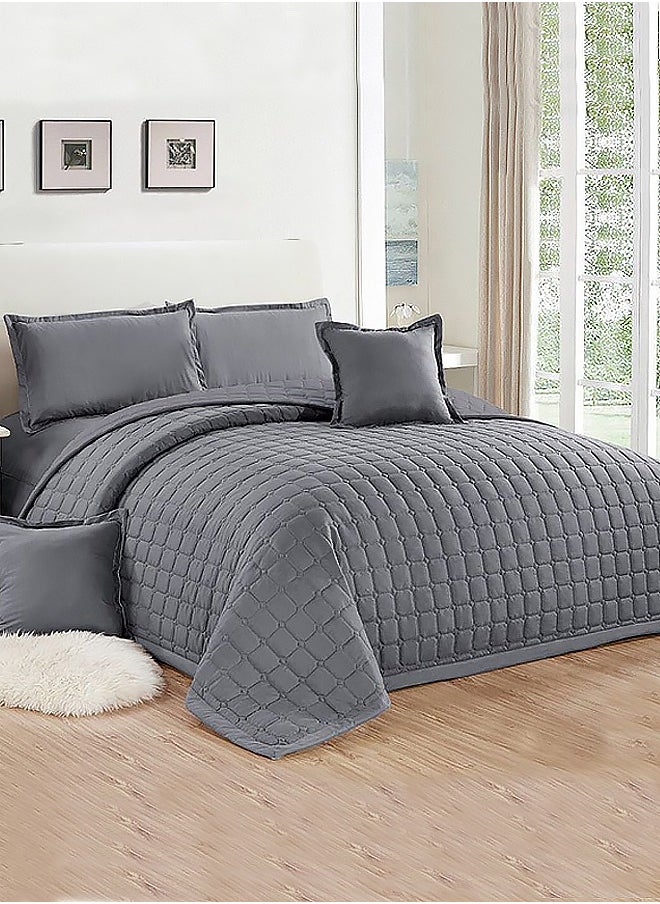 6-Piece Set - 100% Microfiber Quilted Comforter Sets - Compressed Bedding 220*240 CM, Suitable For All Seasons, Grey, Luxurious king size, Embellish Your Room