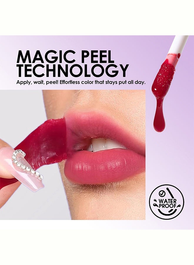 Julystar Peel-off Lip Tint,Waterproof Lip Gloss,Mild Non-drying Whole-peel Liquid Lip Gloss for All-day Daily & Date Makeup, Multi Natural Shades Available,04# FUCHSIA - Image 4