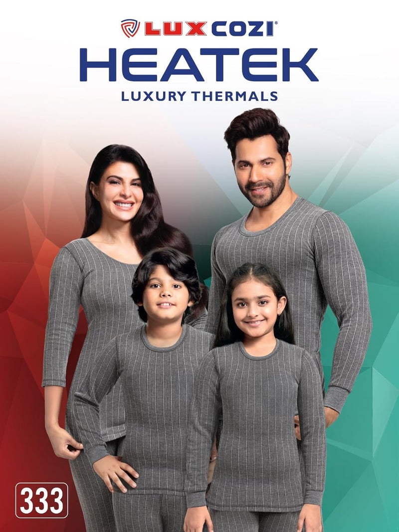 Lux Cozi HEATEK Girl's Charcoal Melange Round Neck Full Sleeves Thermal Top and Bottom Set | Thermal Set for Girls | Style - 333 - Image 3