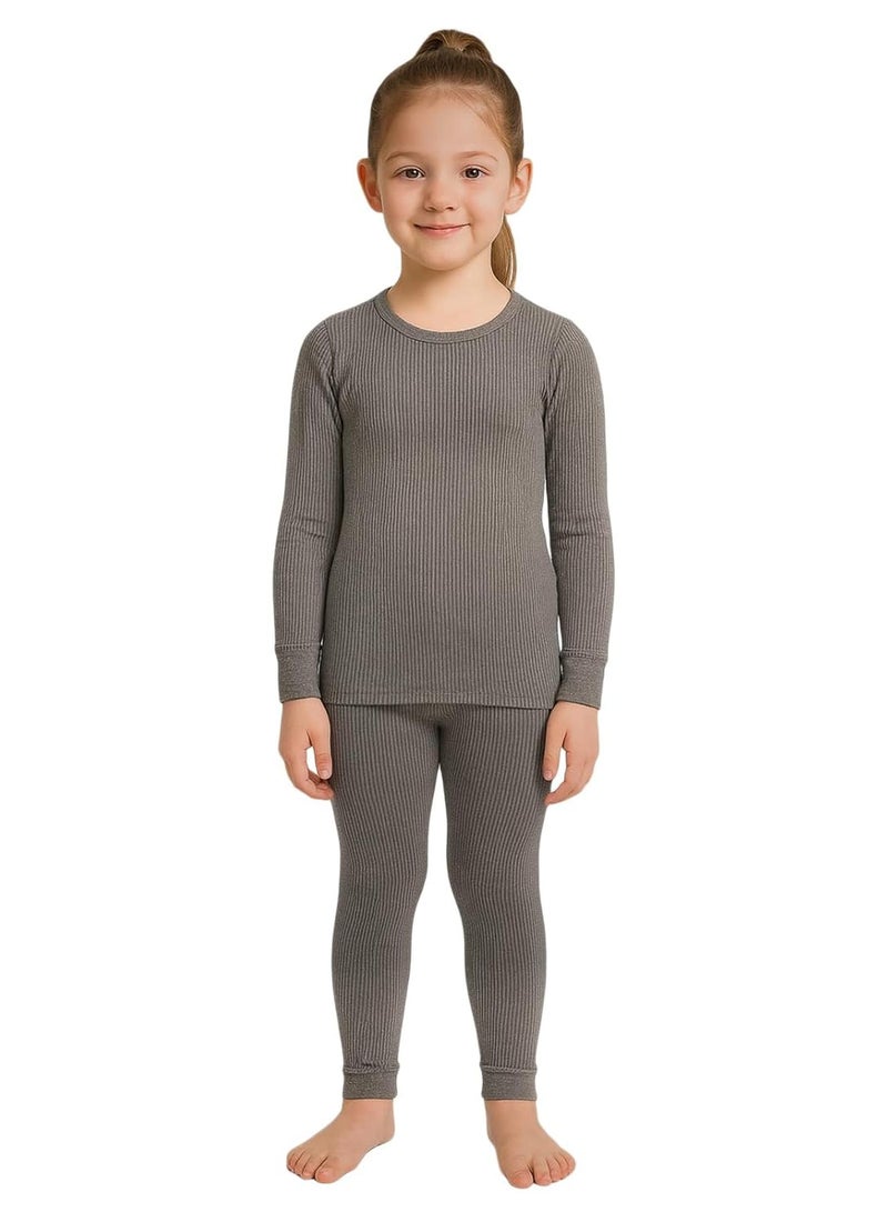 Lux Cozi HEATEK Girl's Charcoal Melange Round Neck Full Sleeves Thermal Top and Bottom Set | Thermal Set for Girls | Style - 333 - Image 1