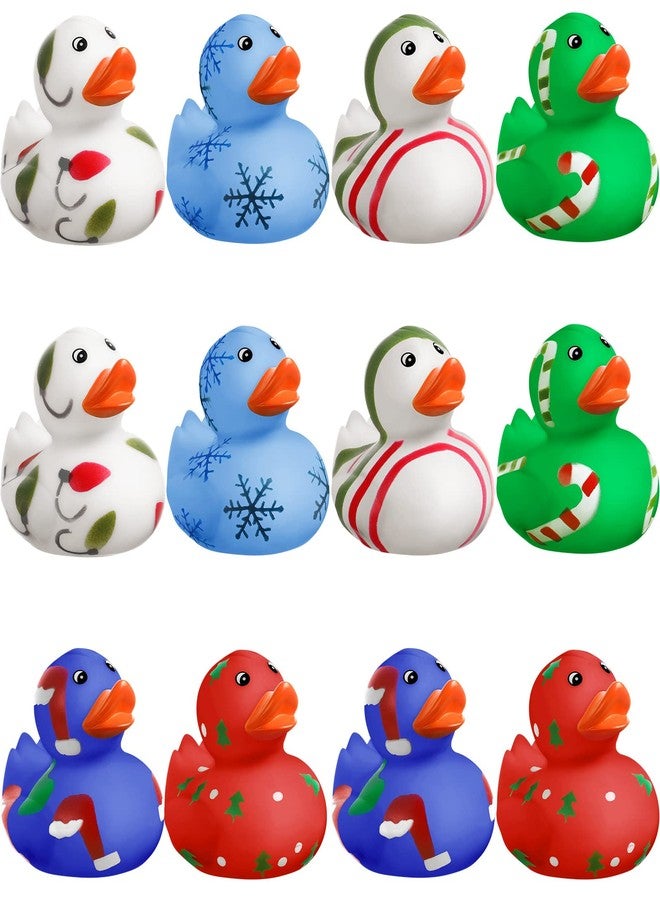Vinsot 24 Pieces Christmas Rubber Ducks Bulk Mini Christmas Bath Toys Snowflake Santa Hat Candy Cane Printed Ducks Xmas Rubber Duckies for Bath (Classic Style) - Image 1