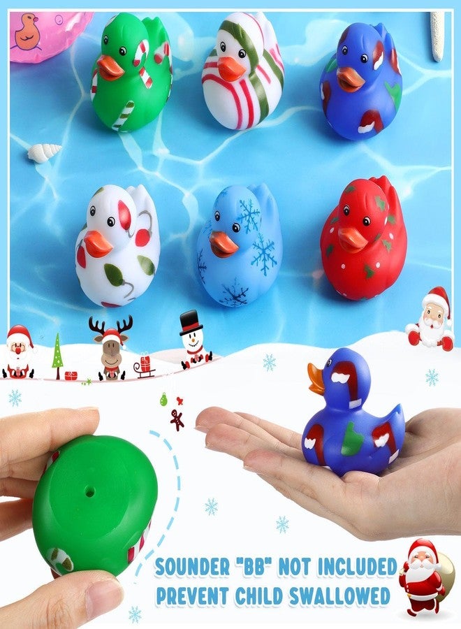 Vinsot 24 Pieces Christmas Rubber Ducks Bulk Mini Christmas Bath Toys Snowflake Santa Hat Candy Cane Printed Ducks Xmas Rubber Duckies for Bath (Classic Style) - Image 3