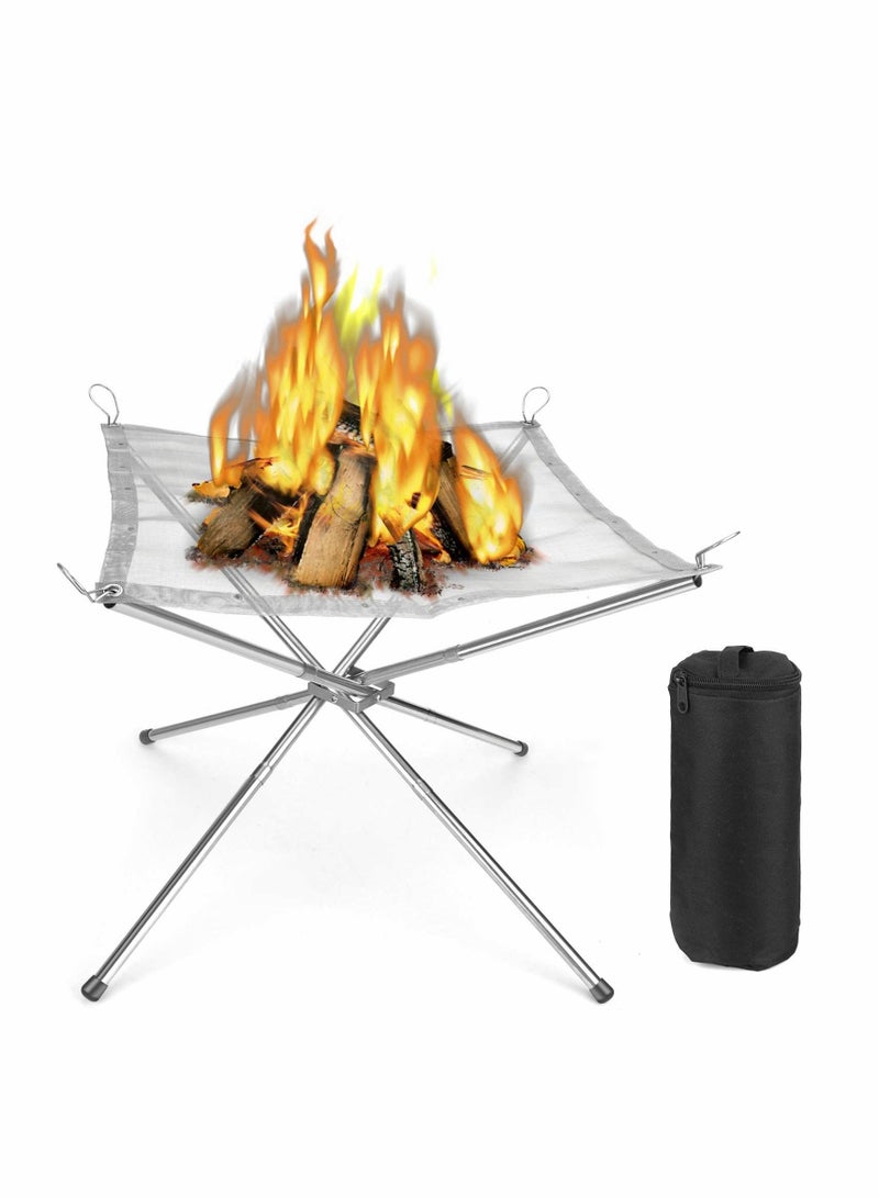 KASTWAVE Portable Fire Pit for Camping Fire Bowl Fire Baskets Foldable Lightweight Handy Stainless Steel Mesh Fireplace for Outside,Garden, Patio, Camping, Barbecue - Image 1
