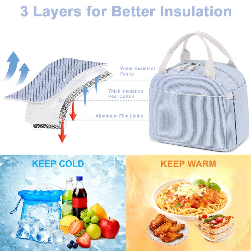 Bluboon Lunch Bag for Women Men Cute Corduroy Lunch Tote Bags Reusable Insulated Lunch Box Large Capacity Reusable Insulated Cooler for Work Picnic or Travel - Image 5