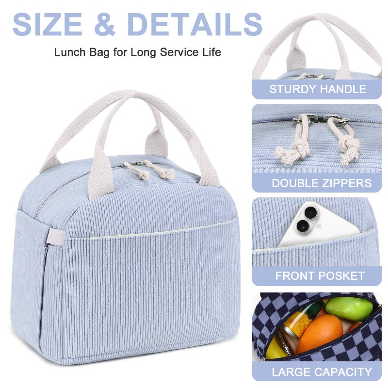 Bluboon Lunch Bag for Women Men Cute Corduroy Lunch Tote Bags Reusable Insulated Lunch Box Large Capacity Reusable Insulated Cooler for Work Picnic or Travel - Image 4