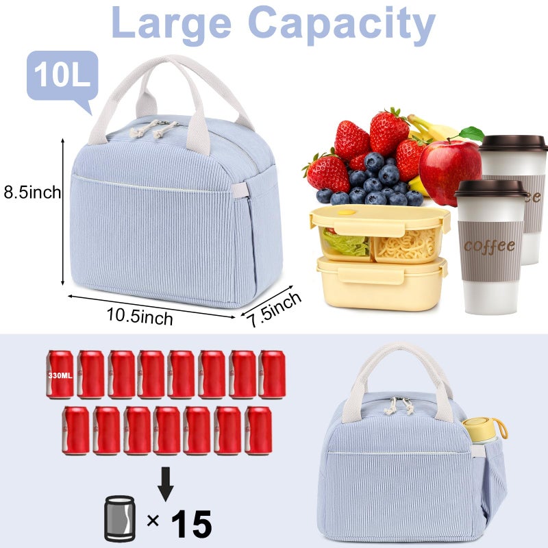 Bluboon Lunch Bag for Women Men Cute Corduroy Lunch Tote Bags Reusable Insulated Lunch Box Large Capacity Reusable Insulated Cooler for Work Picnic or Travel - Image 3