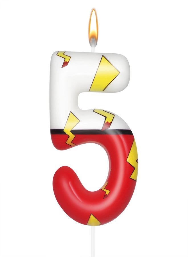 Wanlab Cartoon Red White Number Candle, Number 5 Birthday Candles, Anime Numeral Cake Topper for Boy Party Decorations,Theme Party Favors - Image 1