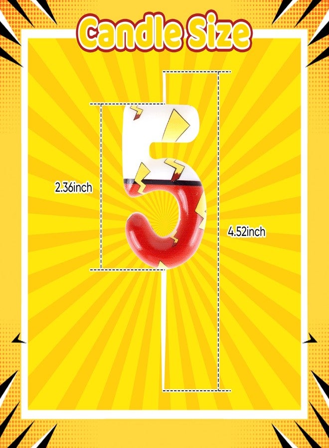 Wanlab Cartoon Red White Number Candle, Number 5 Birthday Candles, Anime Numeral Cake Topper for Boy Party Decorations,Theme Party Favors - Image 4