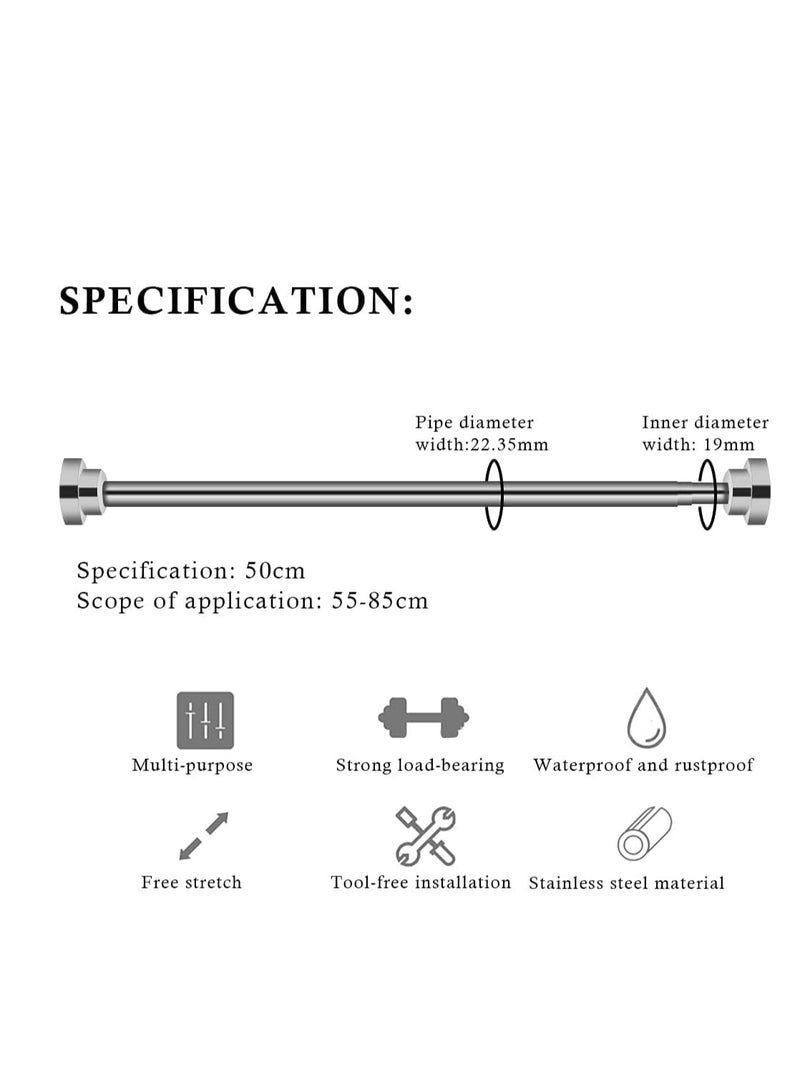 Extendable Clothes Rail, 50-85cm Stainless Steel Extendable Clothes Rail, No Drilling Shower Curtain Rail for Bathroom, Kitchen, Closet, Hanging Pole No Tool Require - Image 2