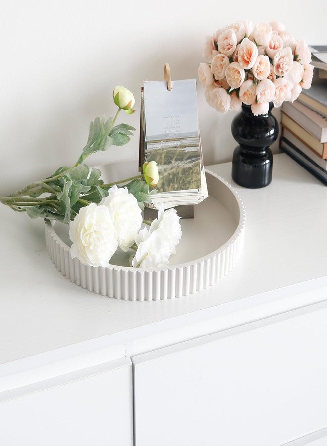 Hodeframe Round Decorative Tray for Coffee Table Decor, 11.8in Cream White Decorative Serving Tray for Kitchen Counter,bandejas decorativas, Wooden Serving Tray for Party - Image 2