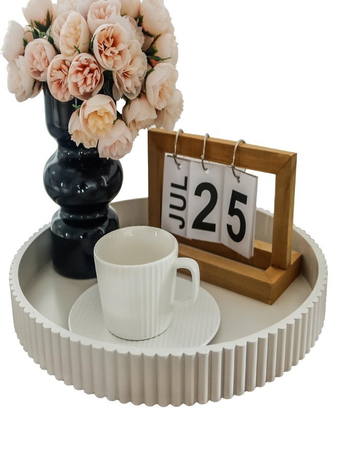 Hodeframe Round Decorative Tray for Coffee Table Decor, 11.8in Cream White Decorative Serving Tray for Kitchen Counter,bandejas decorativas, Wooden Serving Tray for Party - Image 1