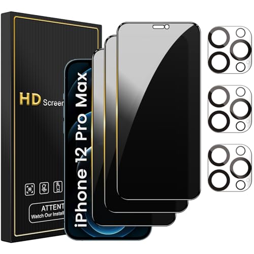Romkasi 3 Pack Privacy Screen Protector for iPhone 12 Pro Max 67 Inch with 3 Pack Camera Lens Protector Anti Spy Tempered Glass Film AntiScratch Touch Sensitive Case Friendly - Image 1