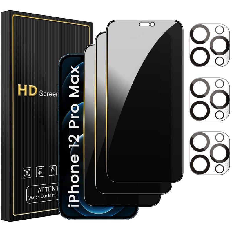 Romkasi 3 Pack Privacy Screen Protector for iPhone 12 Pro Max 67 Inch with 3 Pack Camera Lens Protector Anti Spy Tempered Glass Film AntiScratch Touch Sensitive Case Friendly - Image 3